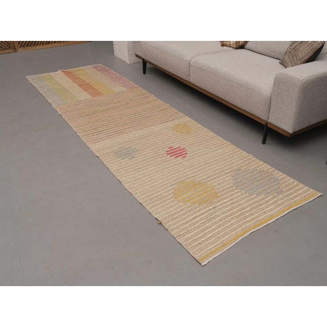 Islamic 1970s Vintage Handmade Wool Cotton Beige Runner Rug For Sale - Image 3 of 11