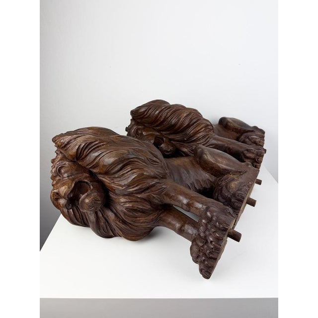 Antique Renaissance Revival Italian Hand-Carved Wooden Lions, 1890s, Set of 2 For Sale - Image 9 of 18