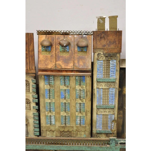 Curtis Jere Curtis Jere Mid Century Modern Large Mixed Metal Copenhagen City Wall Sculpture For Sale - Image 4 of 12