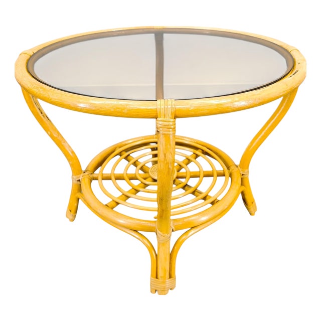 Mid-Century Modern Italian Rattan Coffee Table with Glass Top, 1960s For Sale