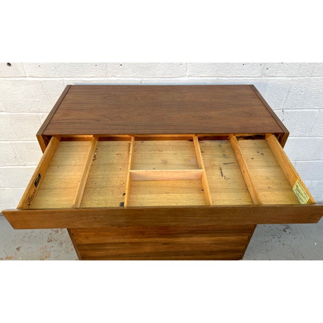 Mid 20th Century American of Martinsville 'Dania' Walnut High-Boy Dresser by Merton Gershun For Sale - Image 12 of 17