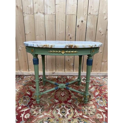 Louis XVI Style Oval Pedestal Table with Marble Top For Sale - Image 9 of 9