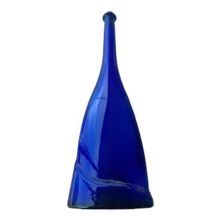 Vintage Cobalt Blue Art Glass Decanter For Sale