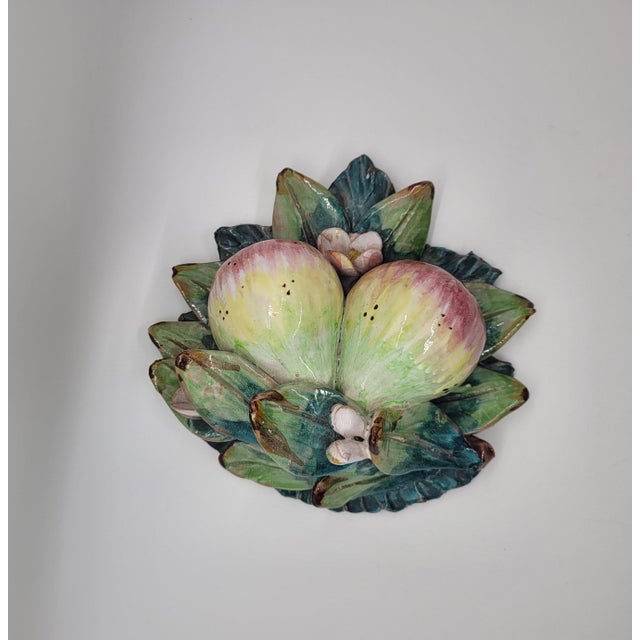 Mediterranean Ceramiche Perconte Sciacca Italy Majolica Ceramic Figs Fruit Wall Plaque 3d Decor For Sale - Image 3 of 12