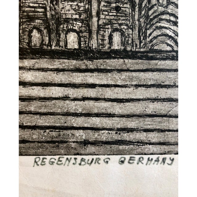 Early 20th Century Dora Szampanier, Regensburg Germany Jewish Memorial Etching Destroyed Synagogue Folk Art Judaica For Sale - Image 5 of 9