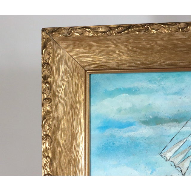 2020s Melinda Kirkpatrick Folk Art Painting of a Whale and Ship, “Whale at Harbor” For Sale - Image 5 of 10