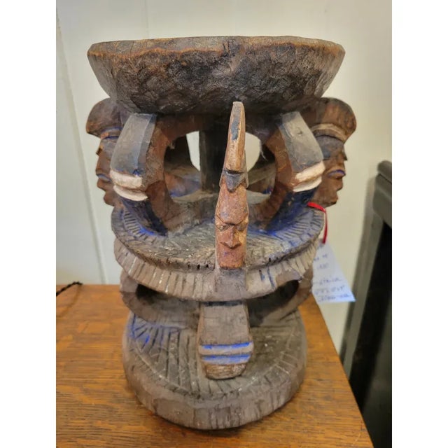 Wood Antique Yoruba African Painted Carved Wood Stool For Sale - Image 7 of 9