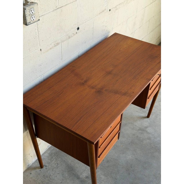 Vintage Danish Mid Century Modern Teak Writing Desk Vanity Scandinavian Modern For Sale - Image 10 of 10
