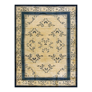 Marvelous Tan and Blue Color With Florid Design Antique Chinese Peking Rug