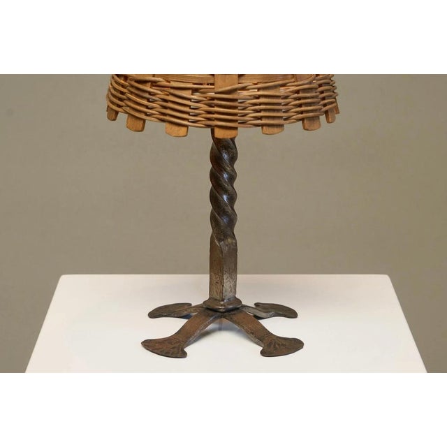 Mid-Century Table Lamp in Wrought Iron with Woven Rattan Shade, 1960s For Sale - Image 10 of 11
