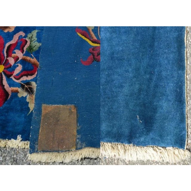 Antique 1900s Bright Blue Background Rug For Sale - Image 12 of 13
