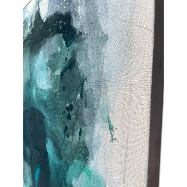 Original Contemporary Abstract Painting in Dark Green, Teal & Soft Blue by American Lyrical Abstractionist Stacey Warnix For Sale - Image 10 of 11