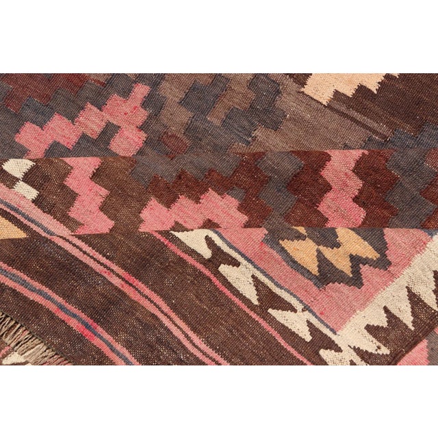 All-Over Design Hand Woven Kilim Geometric Diamond Design in Brown, Pink, and Tan For Sale - Image 12 of 13