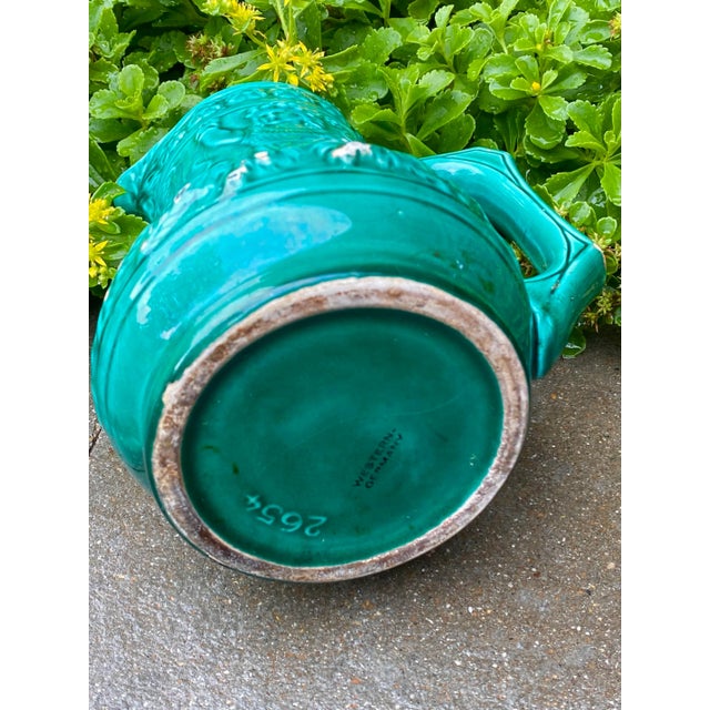 Vintage Turquoise Majolica Pitcher From Western Germany For Sale - Image 9 of 11