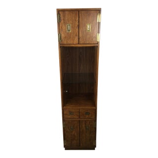 Mid Century Campaign Style Wall Unit With Lighted Glass Shelf by Stanley Furniture For Sale