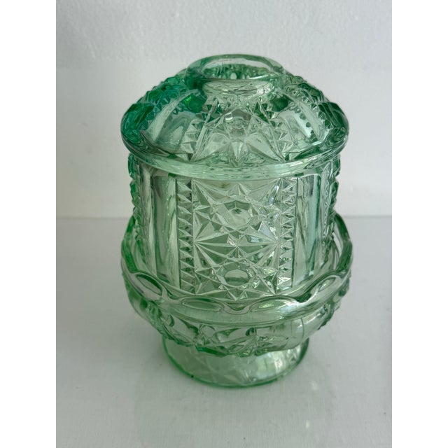 Glass Vintage Light Green Pressed Glass Fairy Lamp For Sale - Image 7 of 10