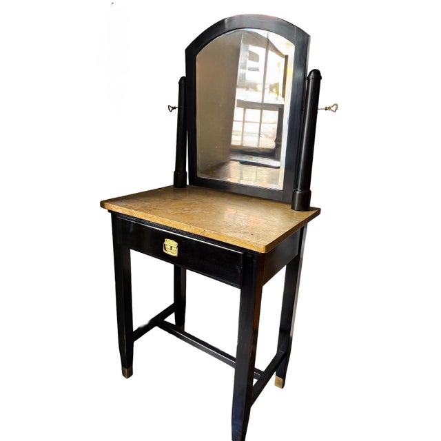 Viennese Art Deco Dressing Table with Beige Marble Top and Adjustable Mirror, 1940s For Sale - Image 11 of 11