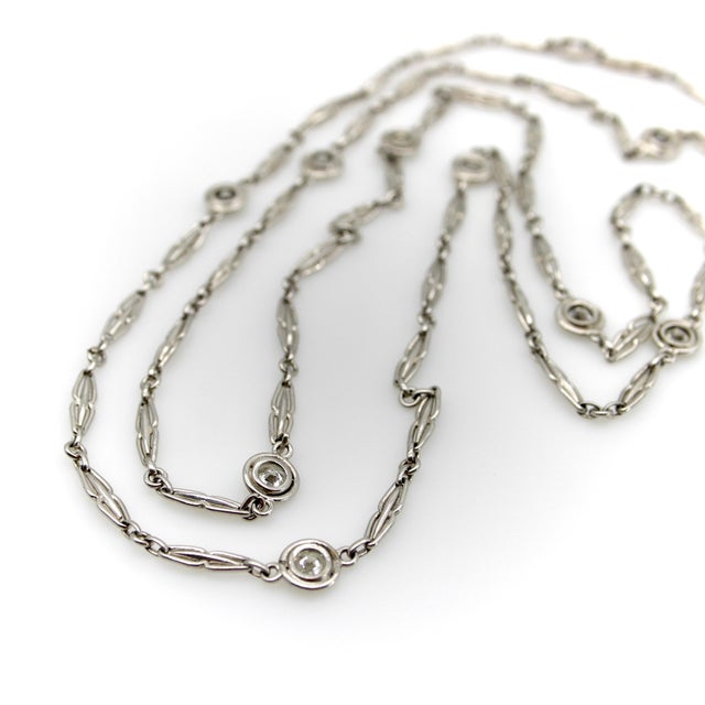 1920s Art Deco Platinum Diamond by the Yard 30” Necklace For Sale - Image 4 of 11