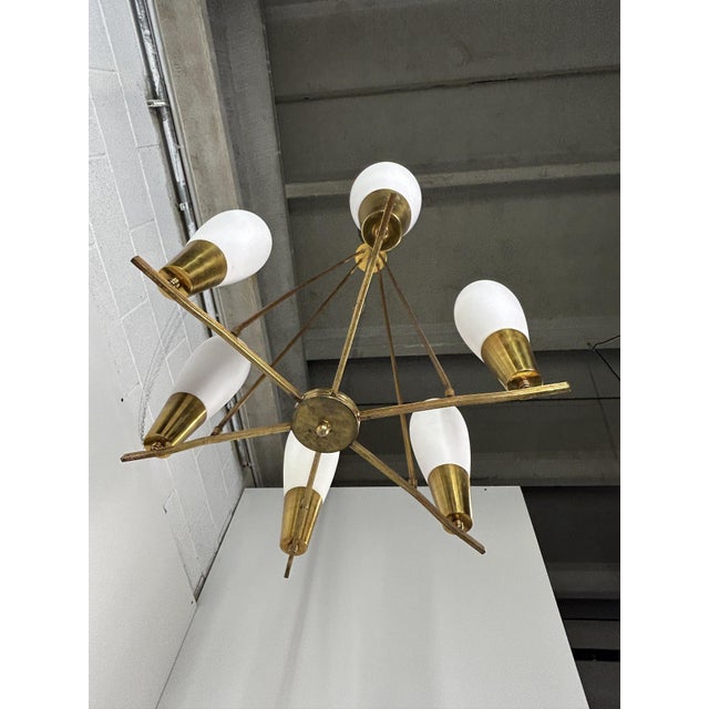 Glass and Brass Chandelier, 1950s For Sale - Image 10 of 11