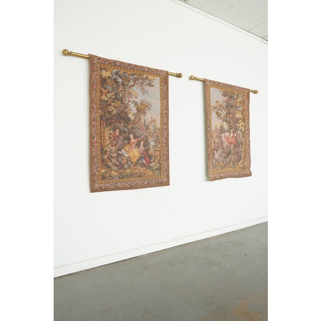 Rococo Vintage Les Tapisseries D’Halluin “L’Indiscrétion” & “L’Escarpolette” French Tapestries (Set of 2) For Sale - Image 3 of 14
