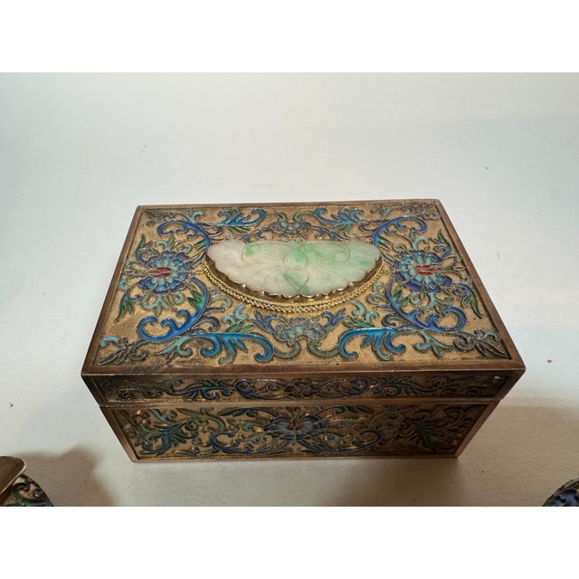 Early 20th Century Vintage Chinese Export Silver & Enamel Smoking Set, Cigarette Holder & Pair of Ashtrays For Sale - Image 5 of 11