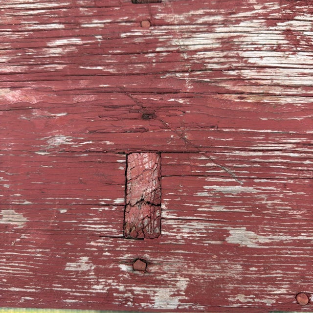 Wood Antique Pennsylvania Mortised Bench in Old Red Paint, Lancaster County, Circa 1860s For Sale - Image 7 of 18
