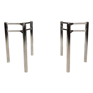 Modernist Chrome Glass Dining Table Bases, Set of 2 – Architectural 1970s Style For Sale
