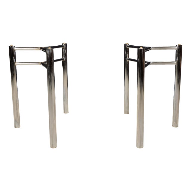 Modernist Chrome Glass Dining Table Bases, Set of 2 – Architectural 1970s Style For Sale