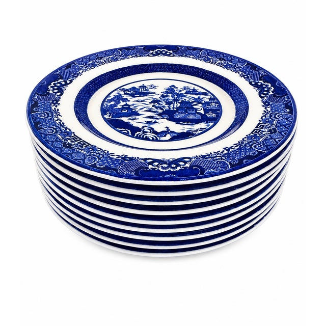 Ceramic Early 20th Century Spode Copeland Temple Landscape II Blue Transferware Service for Nine – Gilman Collamore, New York - 18 pcs For Sale - Image 7 of 18