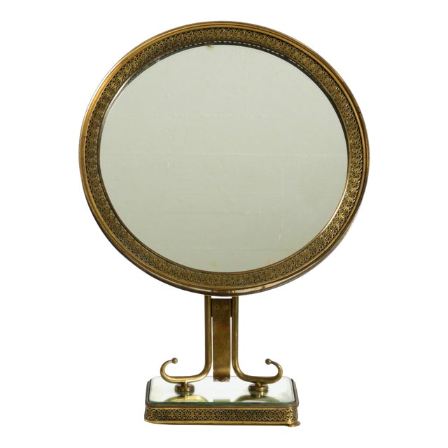 Large Mid-Century Italian Brass Table Mirror, 1950s For Sale