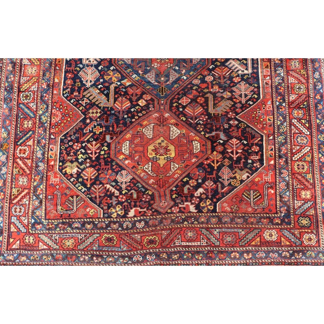 Antique Hand Knotted Persian Qashqai Shiraz Tribal Rug With Tribal Design 5'1 X 6'2 For Sale - Image 9 of 14