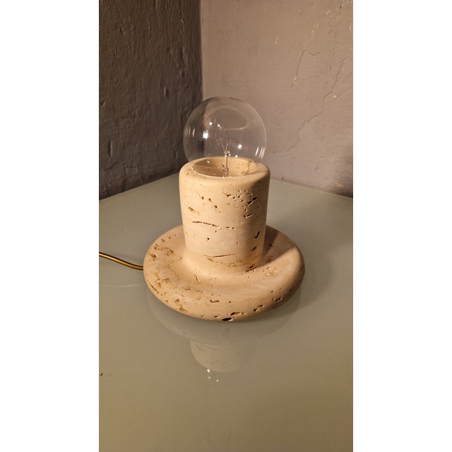 Beige Clear Glass Table Lamp with Red Glass and Travertine Marble Base from La Murrina, 1970s For Sale - Image 8 of 9