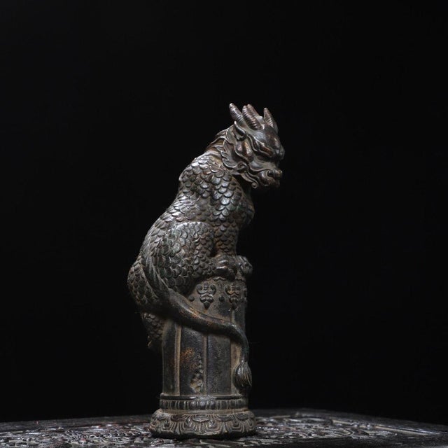 This is a finely cast vintage Chinese brass figure of a Qilin, a mythical beast, sourced from an old collection. The...