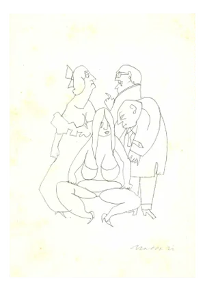 Mino Maccari, Figures, Ink Drawing, Mid-20th Century