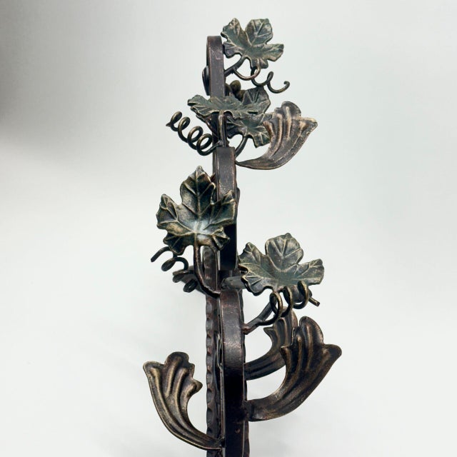 Hand Forged Iron Wall Art Scroll (54cm) Antique Copper & Green Patina Grapevine Motif For Sale - Image 14 of 17