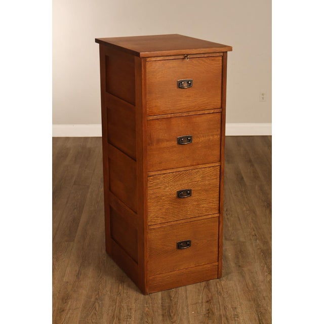 High Quality American Made White Oak Four-Drawer File Cabinet with Hammered Copper Hardware, #32 Finish