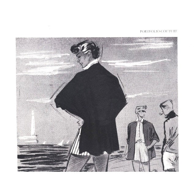 This is a 1952 vintage French fashion print that appeared in a magazine of the time. It is NOT a recent reproduction...
