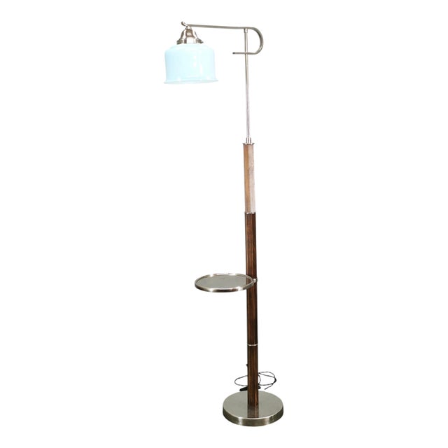 Czech Art Deco Adjustable Floor Lamp with Table, 1930s For Sale