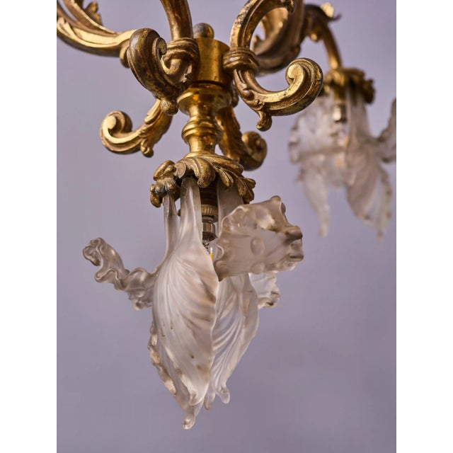 Art Nouveau Bronze Chandelier with Irises, France, 1900 For Sale - Image 4 of 11