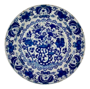 18th C. Dutch Delft Cobalt Blue Floral Faïence Charger