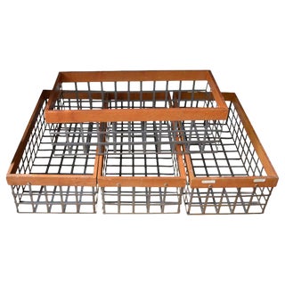 Set of 4 Bins Baskets of Steel and Wood; Several Vintage Sets Available For Sale