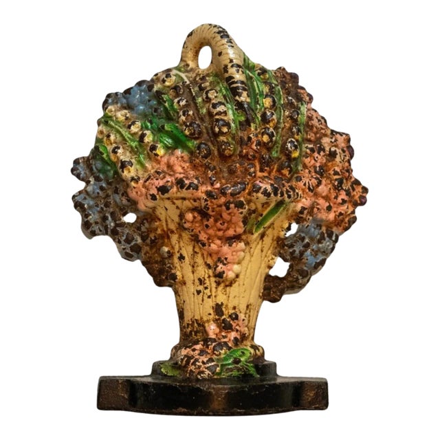 Hubley #473 Phlox and Lillies of the Valley Painted Cast Iron Doorstop or Bookend For Sale