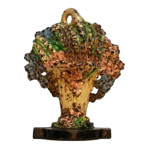 Hubley #473 Phlox and Lillies of the Valley Painted Cast Iron Doorstop or Bookend
