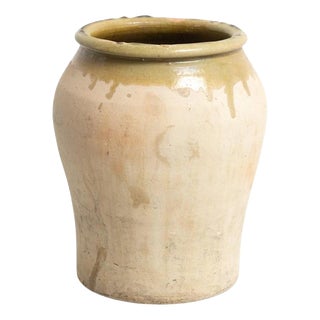 Early 20th Century Hand Painted Green Rustic Popular Traditional Ceramic Vase For Sale