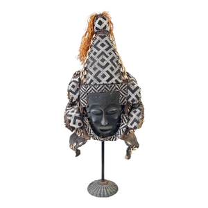 Vintage Large African Tribal Beaded Kuba Royal Head Mask/Helmet Congo 22" H