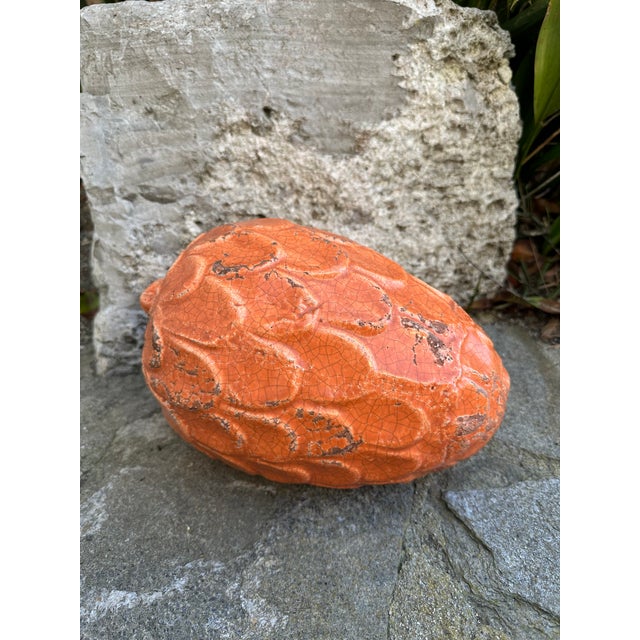 Orange Vintage Large 10” Glazed Terracotta 1970’s Italian Pinecone Garden Ornament For Sale - Image 8 of 12