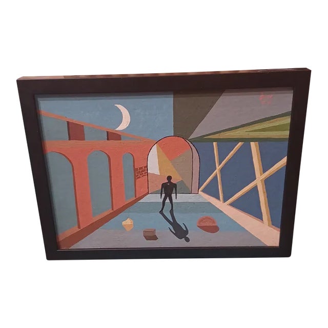 Vintage Framed Oil Painting on Board of Outer Limits Scene For Sale