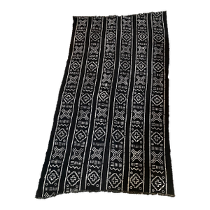 Vintage African Black and White Mud Cloth Textile Mali 39" by 70"