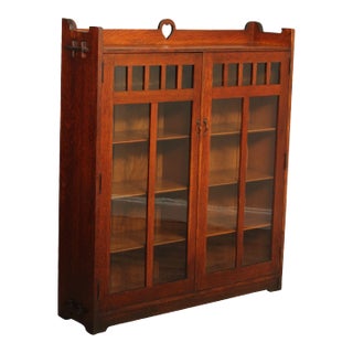 Stickley Brothers Antique Mission Oak Glass Door Bookcase For Sale