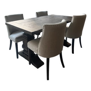 Rh Salvaged Wood Trestle Rectangular Extension Dining Table - Set of 5 For Sale